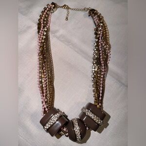 Pim & Larkin Multi-Stand Rhinestone Chain Necklace Beaded Gold Tone Lobster 23”